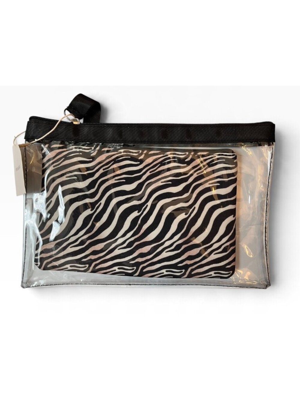 Primark Clear Wristlet And  Zebra Print Cosmetic Travel Bag Makeup Concert NWT